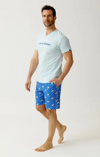 Pyjama short homme 100% coton bio ARTHUR "Lent au démarrage" PAU - Bleu 2CVCH26