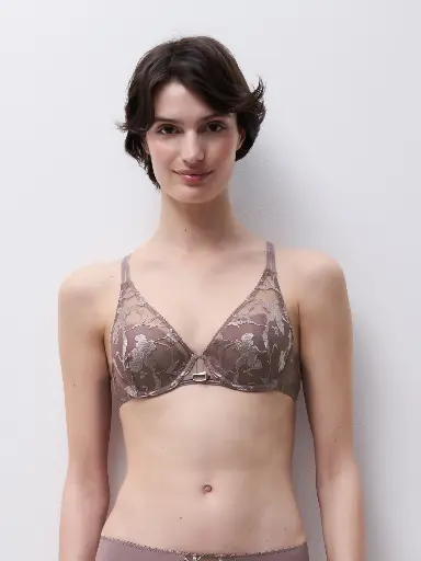 Soutien-gorge avec armatures spacer plongeant CHANTELLE "Idyll" C18UND - Muscade 0KB