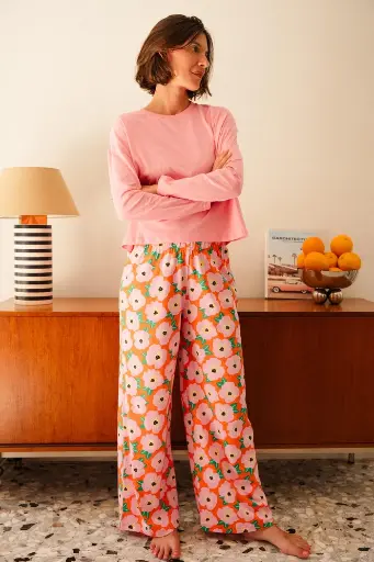 Pyjama long dame coton bio WE ARE JOLIES "Bougainvillier Orange"