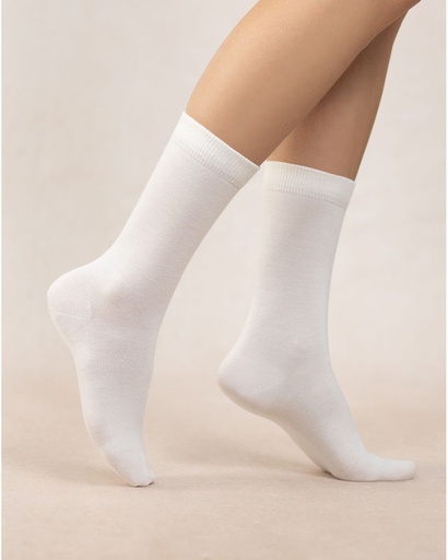 Chaussettes dame BLEU FORET "Laine & Soie Jersey" FBU6488 - Ecru M2B