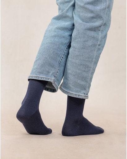 Chaussettes dame BLEU FORET "Laine & Soie Jersey" FBU6488 - Encre JI8