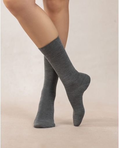 Chaussettes dame BLEU FORET "Laine & Soie Jersey" FBU6488 - Gris chiné AQ8