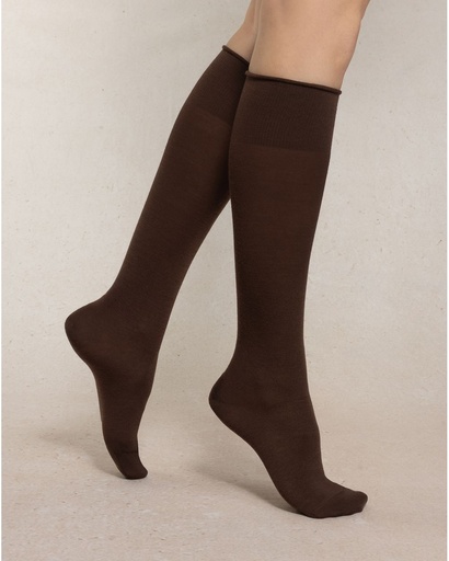 Chaussettes 3/4 laine fine BLEU FORET "Velouté Laine" FBU6970 - Chocolat FF4