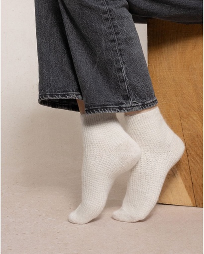 Chaussettes courtes dames en laine TU BLEU FORET "Laine Alpaga" FBU6572 - Ecru M2B