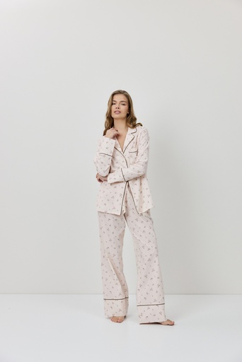Pyjama long dame boutonné ARUELLE "Petra" - Pink