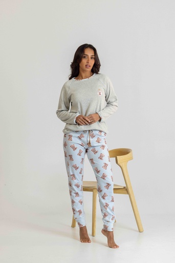Pyjama long et doux dame "Teddy bear" MIRA 8562MW - Gris et bleu 03