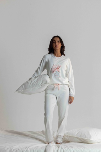 Pyjama long et doux dame MIRA 8555MW "Lapereau" - Ecru 09