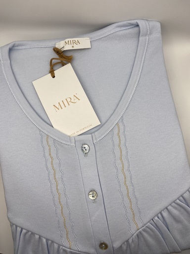 Chemise de nuit longue dame avec patte de boutonnage MIRA 3367MW - Bleu ciel 03