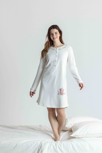 Chemise de nuit courte dame avec patte de boutonnage MIRA 3349MW - Ecru 09