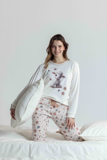 Pyjama long et doux dame "Agneau" MIRA 8566MW - Ecru 07