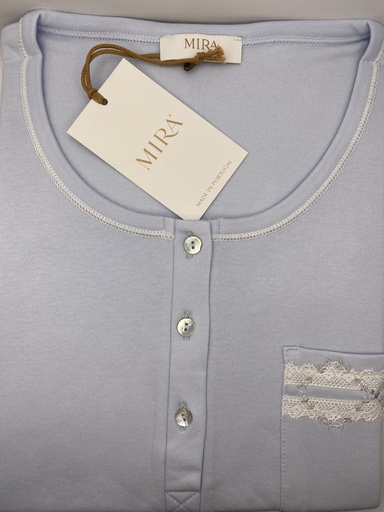 Pyjama long et doux dame avec patte de boutonnage MIRA 8551MW - Bleu Ciel 03