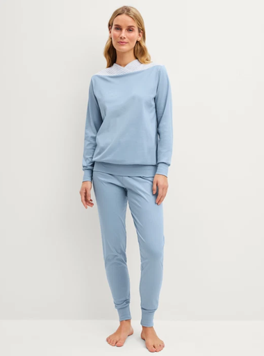 Pyjama long dame poignets resserés 100% coton CALIDA "Soulmate" 40591 - Dusty Grey 982