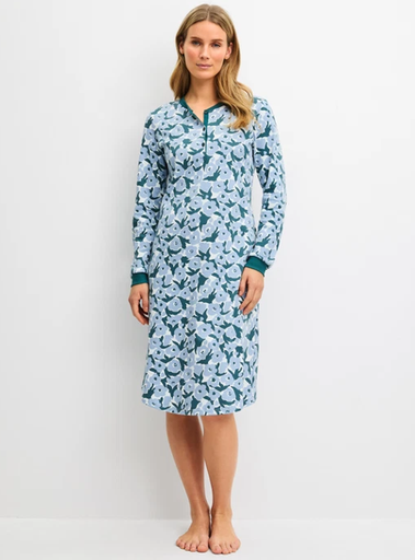Chemise de nuit longue dame 110cm avec patte de boutonnage CALIDA "Midnight Flowers" 32958 - Dark petrol 520