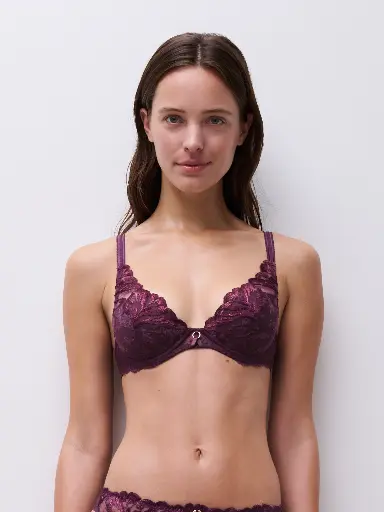 Soutien-gorge armatures avec coques plongeant CHANTELLE "Illusion" C1B4NA - Aubergine Lurex E63