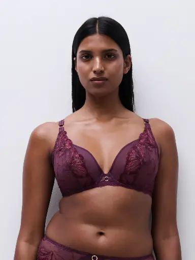 Soutien-gorge armatures enveloppant CHANTELLE "Illusion" C1B4M0 - Aubergine Lurex E63